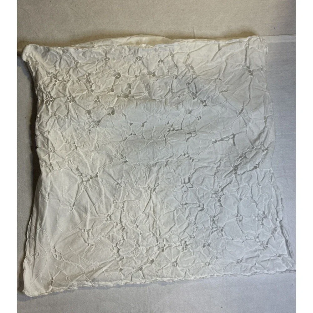 Lins Lace Euro Pillow Sham 26x26 White Cotton Floral Openwork Whitework